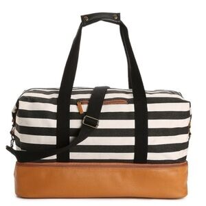 DSW Black & White Stripe Canvas Duffle Bag with Shoe Compartment